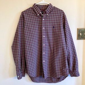 Ralph Lauren Men's Plaid Button-Down Shirt in Burgundy and Green